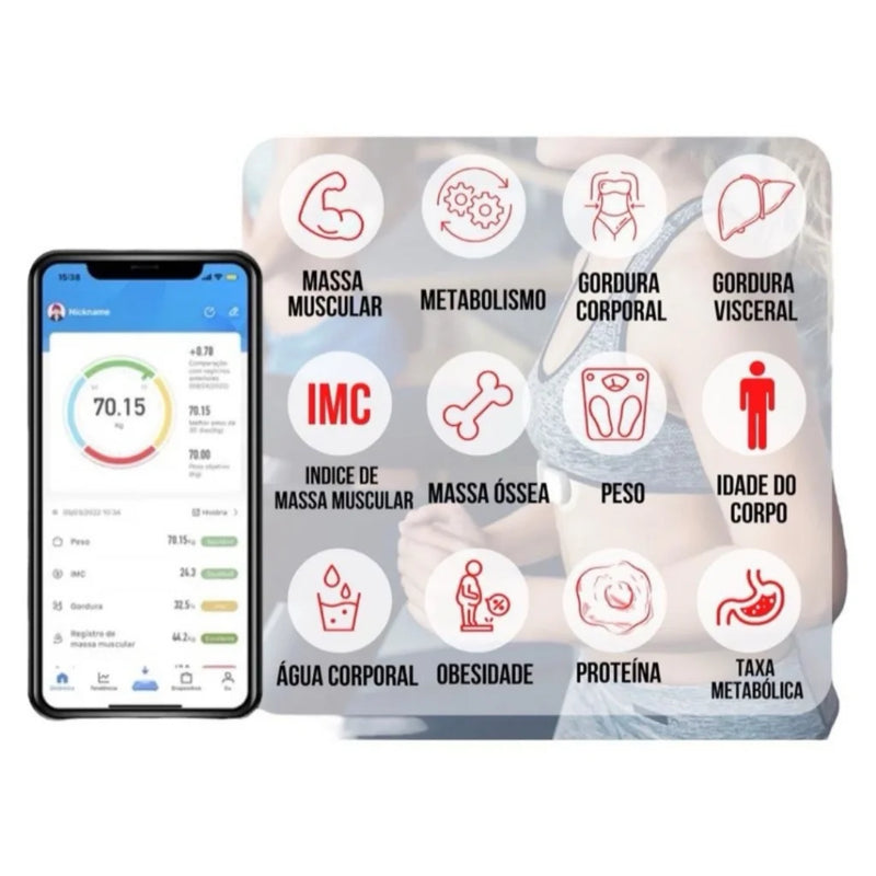 Balança Digital Inteligente com Bioimpedância e Conexão Bluetooth | Hey Sister