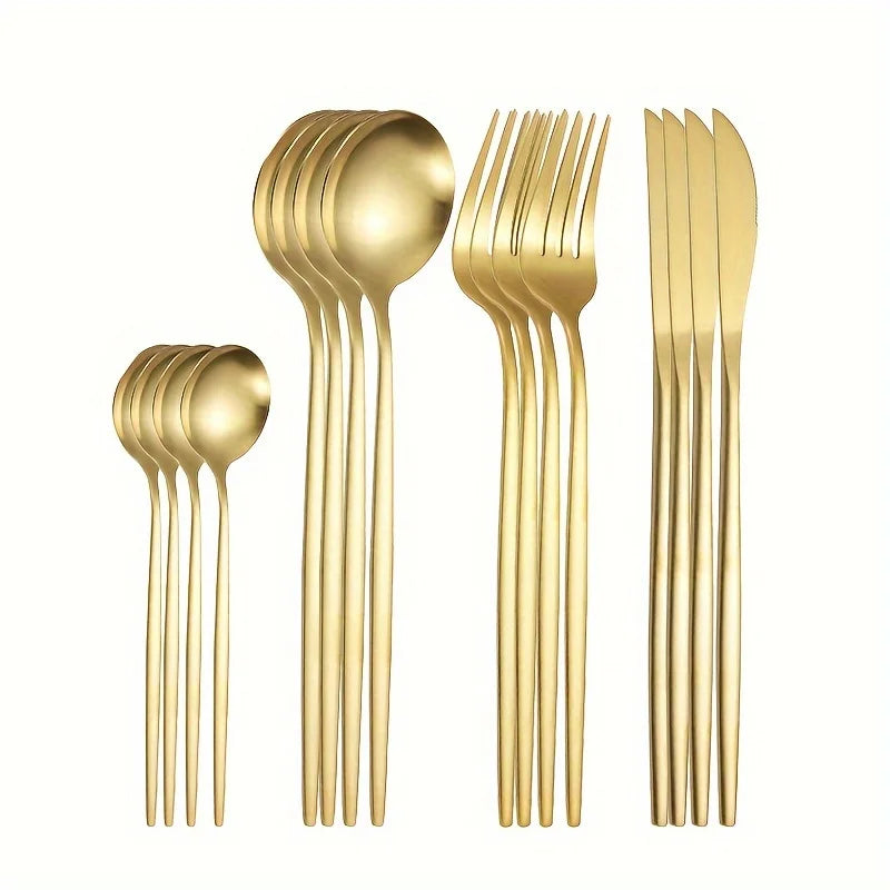 Jogo de Talheres Dourado 24 Peças em Aço Inox | Hey Sister